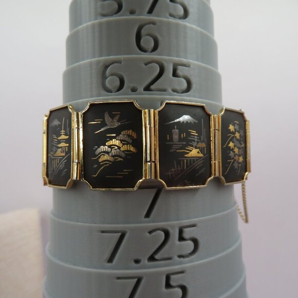 Japanese Damascene Style Panel Vintage Bracelet - Picture 10 of 10